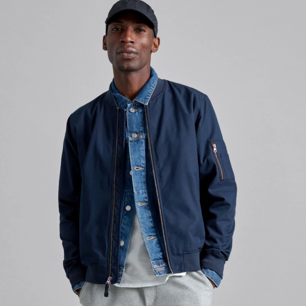 EVERLANE The Bomber Jacket/ Uniform In Navy Size Medium - Picture 1 of 13